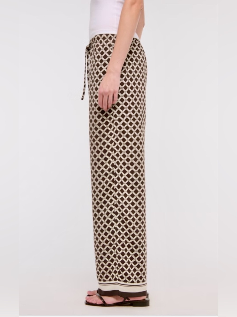 NWT Abercrombie & Fitch Wide Leg Pull-on Pants Brown Ivory sz L - Picture 3 of 14